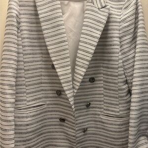 Striped Double-Breasted Tweed Black and White Blazer Jacket